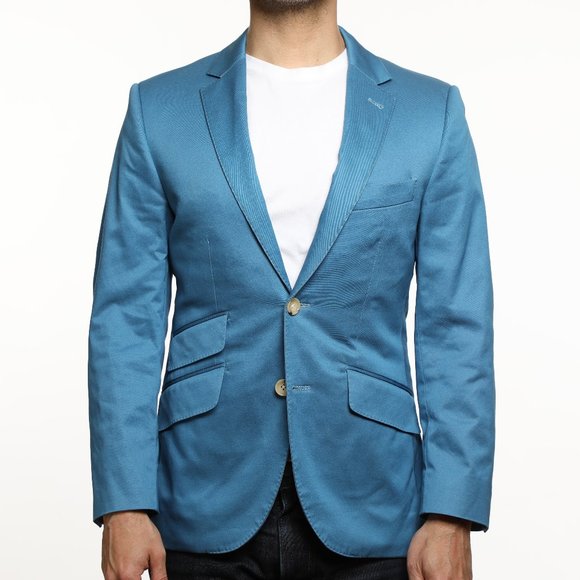 Indochino Blue Stretch Cotton Blazer 2-Button Made To Measure 36-in Chest Short - Picture 1 of 5